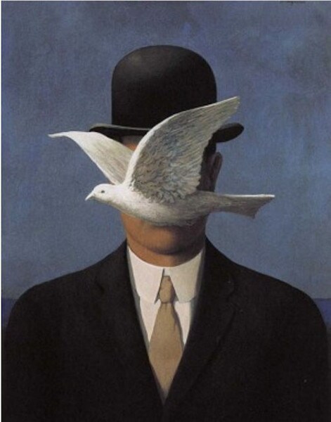 Painting Man in Bowler Hat with Dove l'homme au chapeau melon Statue